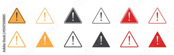 Obraz Set of triangle warning signs. Exclamation mark danger, warning attention icon, fatal error message, caution. Vector illustration. EPS10.