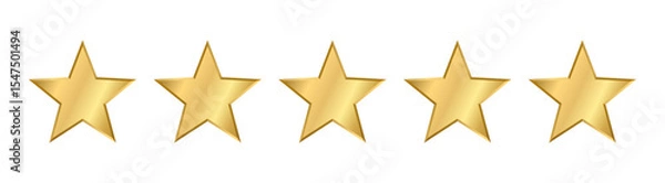 Fototapeta Realistic five thin gold star with metallic effect. 5 elements for Awards, medals, rating designation, hotels status on a transparent background. Customer feedback, review. Isolated Vector EPS10