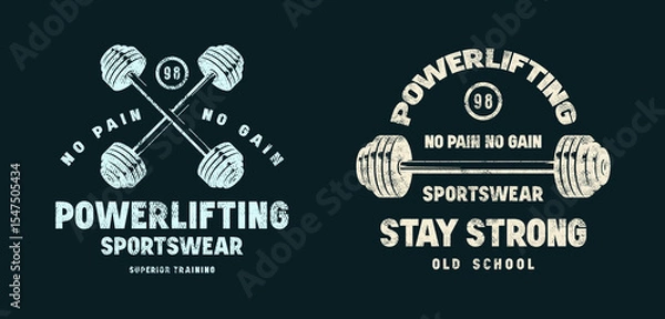 Obraz Emblem for powerlifting club. Graphic design with rough texture for t-shirt. Blue print on dark background
