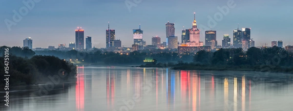 Fototapeta Nocna panorama panoramę Warszawy, Polska, nad Wisłą w ​​nocy