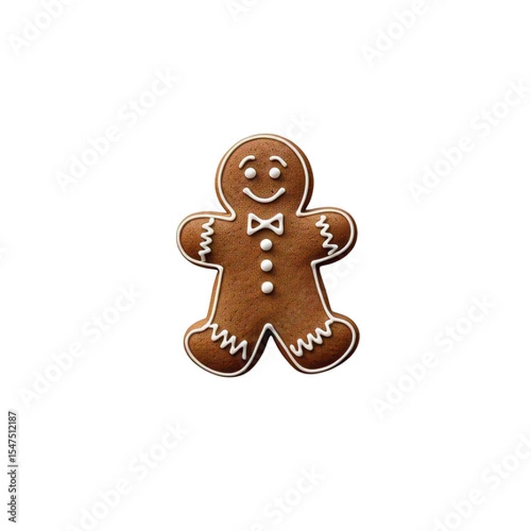 Fototapeta A single gingerbread man cookie decorated with white icing on a black background in a studio shot