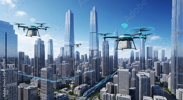 Fototapeta Drone Delivery System Revolutionizing Urban Logistics with Autonomous Aerial Vehicles