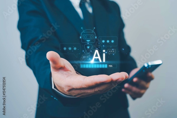Fototapeta Ai, concept of artificial intelligence. Analytic, automation, machine learning and an autonomous brain. Big data management, computer connection information intelligence technology, Automated robotic.