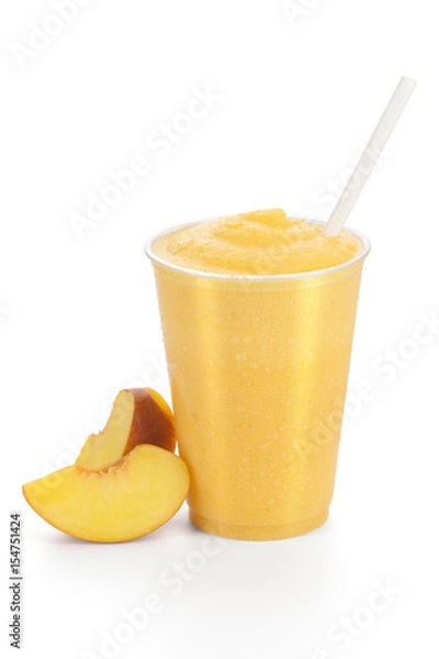 Fototapeta Peach Smoothie or Shake with Straw on White Background