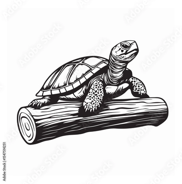 Obraz A Small Turtle Crawling Calmly Across a Wooden Log Vector Nature Design