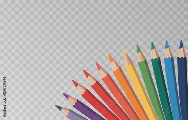 Fototapeta Colorful crayon colored pencil set png. Back to school concept with colorful crayons on isolated transparent background. Vector multicolored pencils illustration