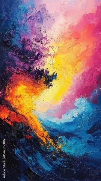 Fototapeta Tornado in abstract expressionism style with bold colors, chaotic forms, and intense motion.