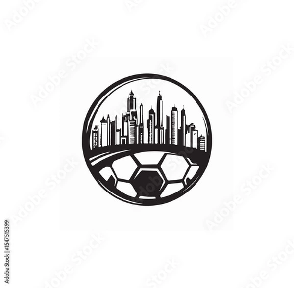 Obraz Soccer Ball Logo Amidst Grand Architecture Celebrating the Love of the Beautiful Game