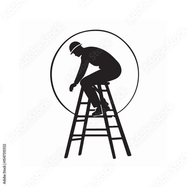 Obraz Silhouette worker climbing the ladder Vector illustration on white background.