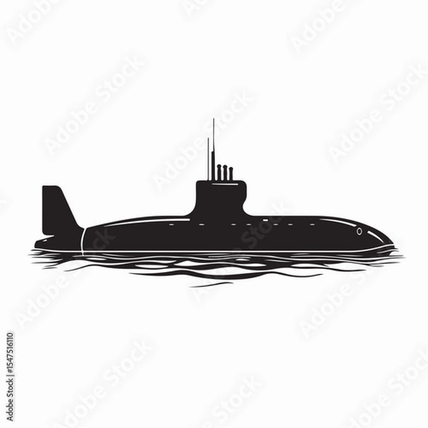 Obraz Submarine  Nautical Silhouette Vector Illustration on white background.