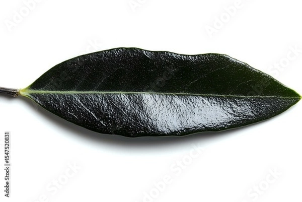 Fototapeta Fresh dark green magnolia leaf isolated on white background, showing natural texture and glossy surface detail. Suitable for botanical design projects.