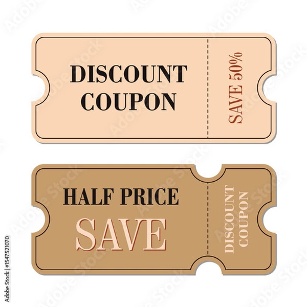Obraz Retro discount vouchers isolated on a white background. Vector illustration