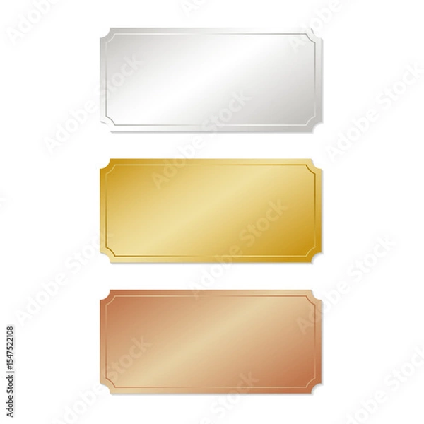 Obraz Gold, silver and bronze empty rectangular frames on a white background. Vector illustration