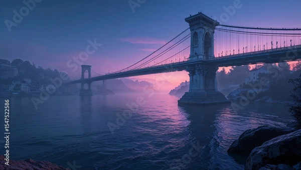 Fototapeta Scenic photography of the sz?chenyi chain bridge in budapest during a beautiful sunset over the danube river