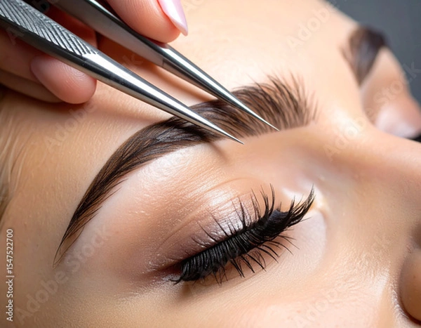 Fototapeta Fine hairs on a surface are neatly trimmed and shaped, depicting the precision of eyebrow grooming tools.