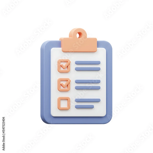 Fototapeta 3D Clipboard with Checklist: Two Items Checked for Task Management