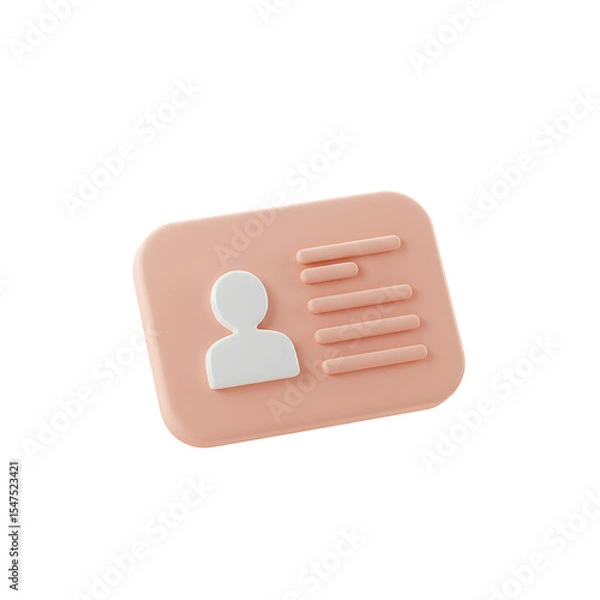 Fototapeta 3D ID Card Icon on Soft Peach Background with White Details