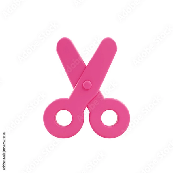 Fototapeta Bright Pink Stylized 3D Graphic of Open Scissors on Black Background