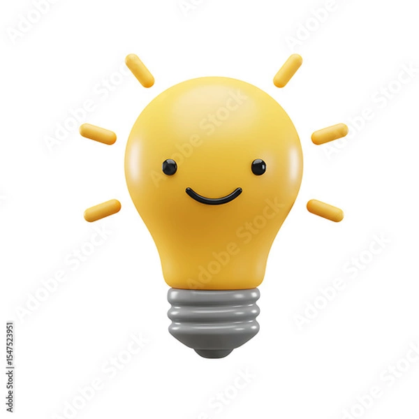 Fototapeta Cheerful 3D Yellow Lightbulb with Happy Face Image