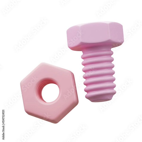 Fototapeta Cute pink bolt and nut on soft pink surface image