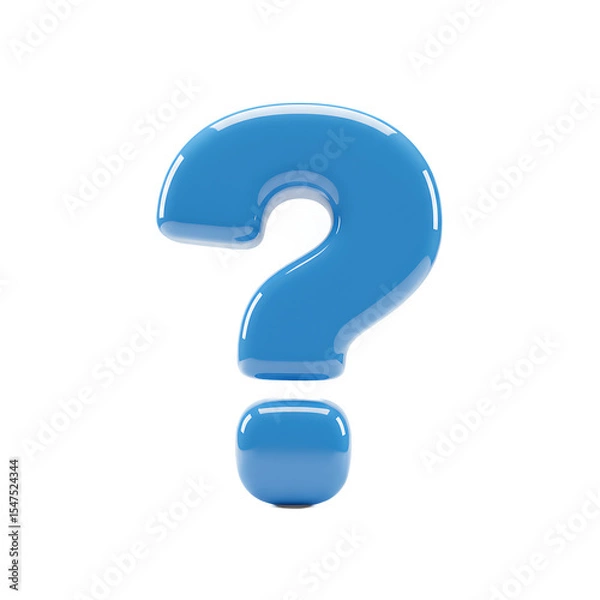 Fototapeta Glossy blue question mark glows against a soft background image.