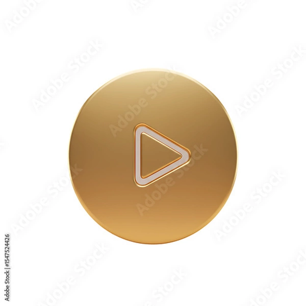Fototapeta Glossy Gold Circle Play Button Icon with White Center
