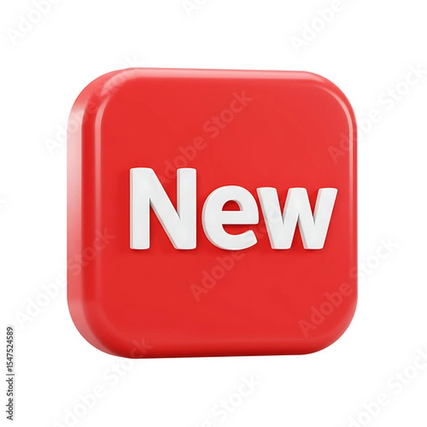 Fototapeta Glossy red button with raised white 'New' text graphic element
