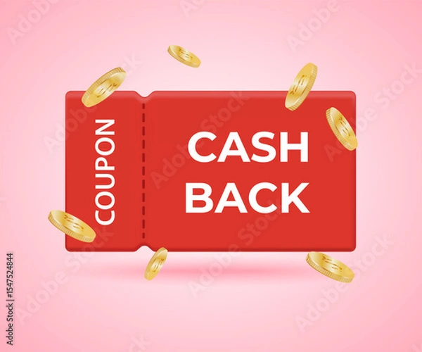 Obraz A gift voucher with a cash refund on the coupon. Cashback. For business promotion and online shopping with discounts. Sticker-tag, advertising banner.