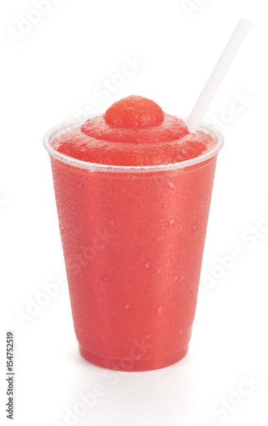Obraz Raspberry or Cherry Smoothie with Straw on White Background