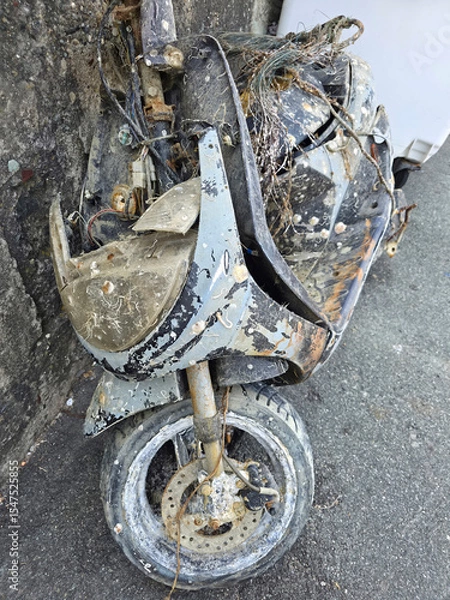 Obraz Rusted encrusted motorbike recovered from the underwater sea