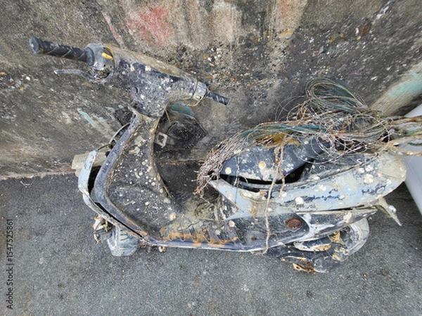 Obraz Rusted encrusted motorbike recovered from the underwater sea