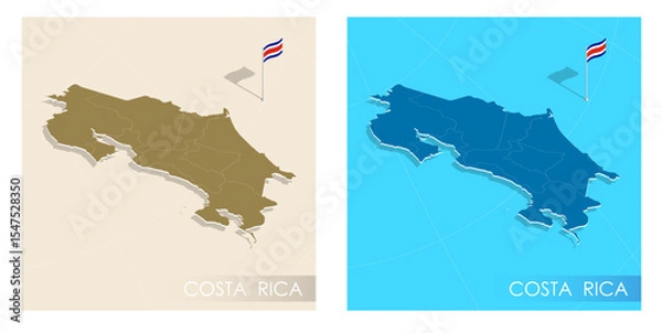 Obraz Costa Rica country flag installed on geographic positioning map point of country territory. Costa Rica commonwealth banner on land and sea. Festive patriotic HD format template for independence day