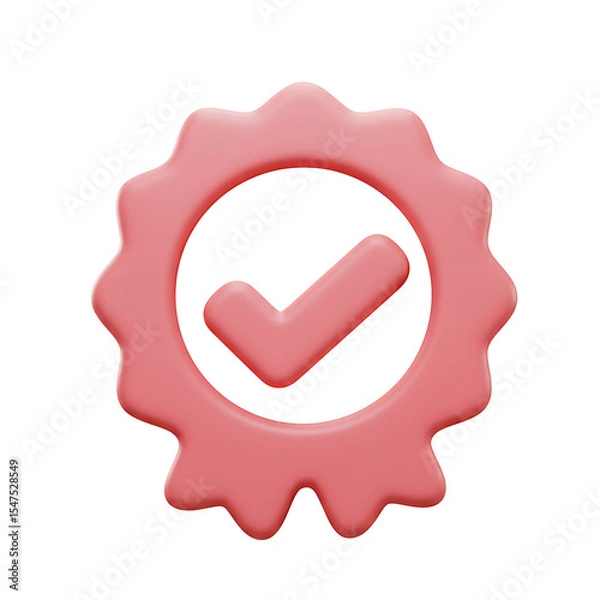 Fototapeta Pink raised seal with white circle and pink checkmark graphic