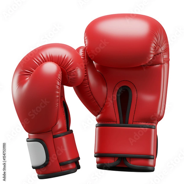 Fototapeta Two glossy red boxing gloves stand side-by-side on surface image