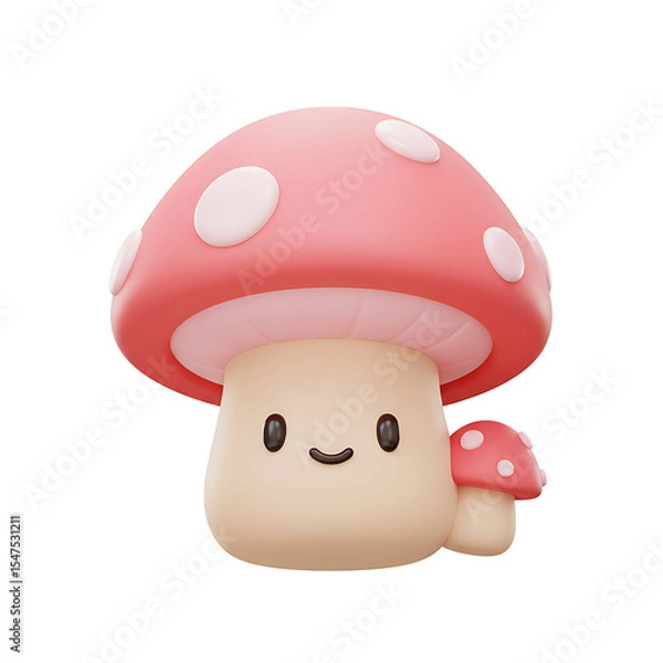 Fototapeta Two smiling cartoon mushrooms in a soft, pleasant natural scene