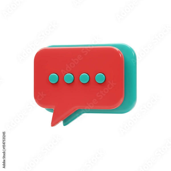 Fototapeta Vibrant layered 3D chat bubble icons red design with dot