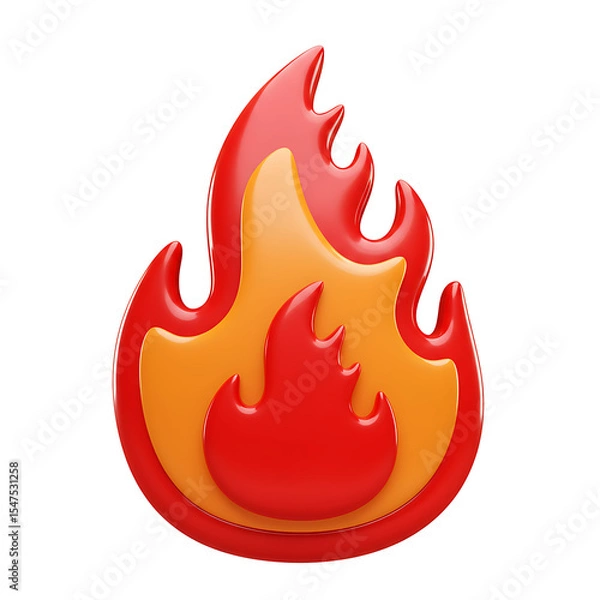 Fototapeta Vibrant Red and Orange Glossy Flame Icon Embossed Image