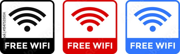 Fototapeta Free wifi zone icon set. Wireless connection icon. internet spot designation. Network wifi business concept. Radio waves signal

