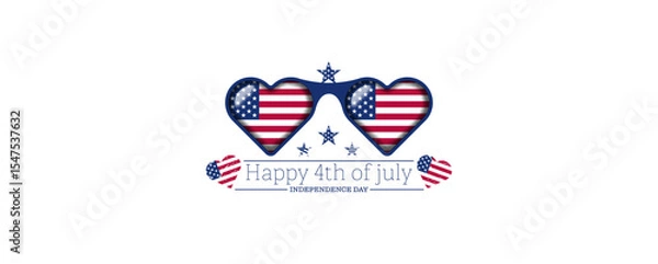Fototapeta Abstract 3d heart shape eyeglasses usa flag, american flag sunglasses, independence day text vector illustration. Usa freedom flag glasses to use for 4th july independence day, memorial day projects. 
