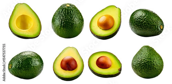 Fototapeta Fresh Avocados Displayed in a Creative Arrangement on White Background, Isolated on Transparent, white background