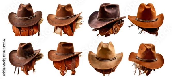 Fototapeta Assortment of Distinct Cowboy Hats on Display in Various Styles, Isolated on Transparent, white background
