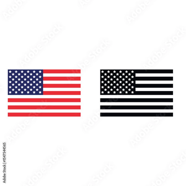 Fototapeta Set of USA national flags with classic and monochrome styles, symbolizing patriotism and national identity. Vector illustration of the American flag in full color and black-and-white version.