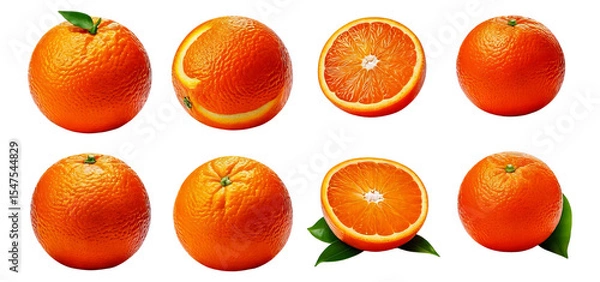 Fototapeta Fresh and Juicy Orange Fruits Displayed in Various Arrangements, Isolated on Transparent, white background