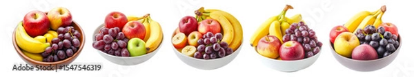Fototapeta Fresh and Colorful Fruits in Bowls for Healthy Lifestyle Choices, Isolated on Transparent, white background