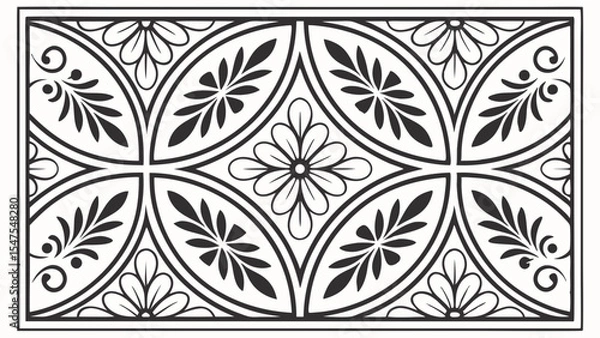 Obraz Decorative floral pattern with leaves elegant vintage style black and white line art ornament design