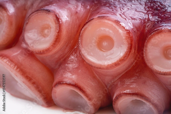 Obraz Closeup,Raw Tentacles of octopus on white background, kraken tentacles with suckers.