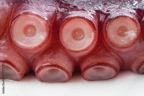 Obraz Closeup,Raw Tentacles of octopus on white background, kraken tentacles with suckers.