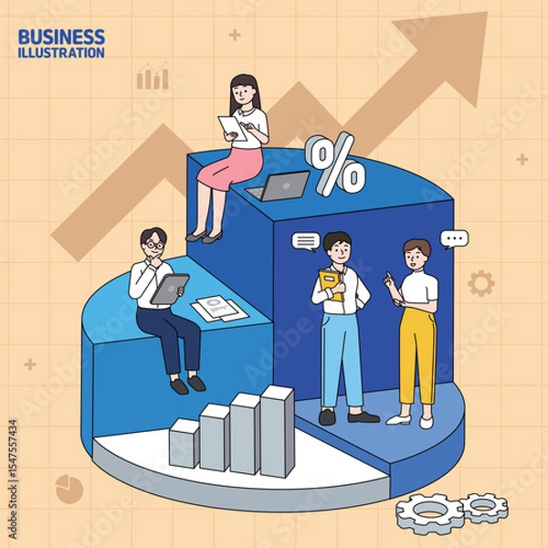 Obraz 여러명이 데이터를 분석하고있는 비즈니스 이미지(벡터)