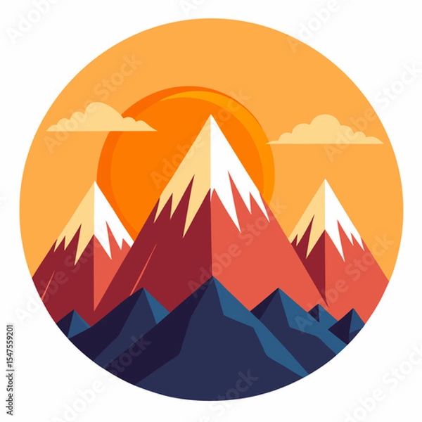 Obraz Mountains under a sunrise sky vector, white background




