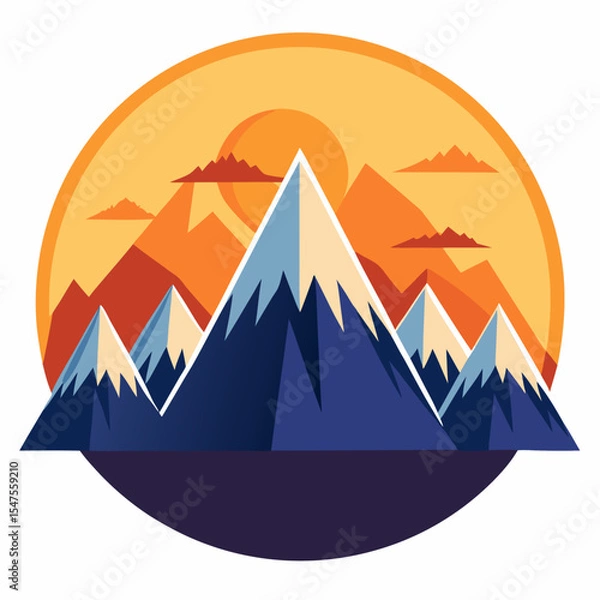 Obraz Mountains under a sunrise sky vector, white background



